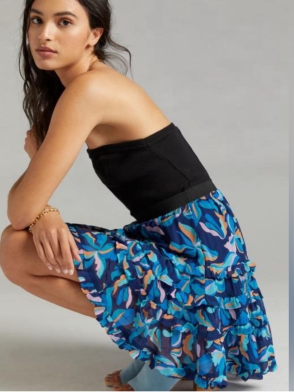 Anthropologie Maeve Color Drenched Floral Tiered Pull-On Mini Skirt XS